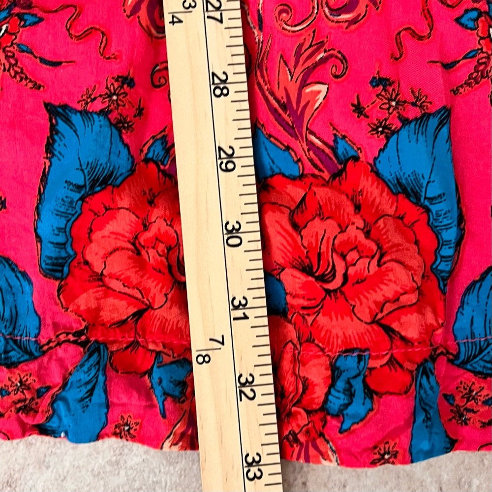 Bohemian Free People Pretty Red and Blue Floral Dress butterfly sleeves lined - Picture 9 of 10